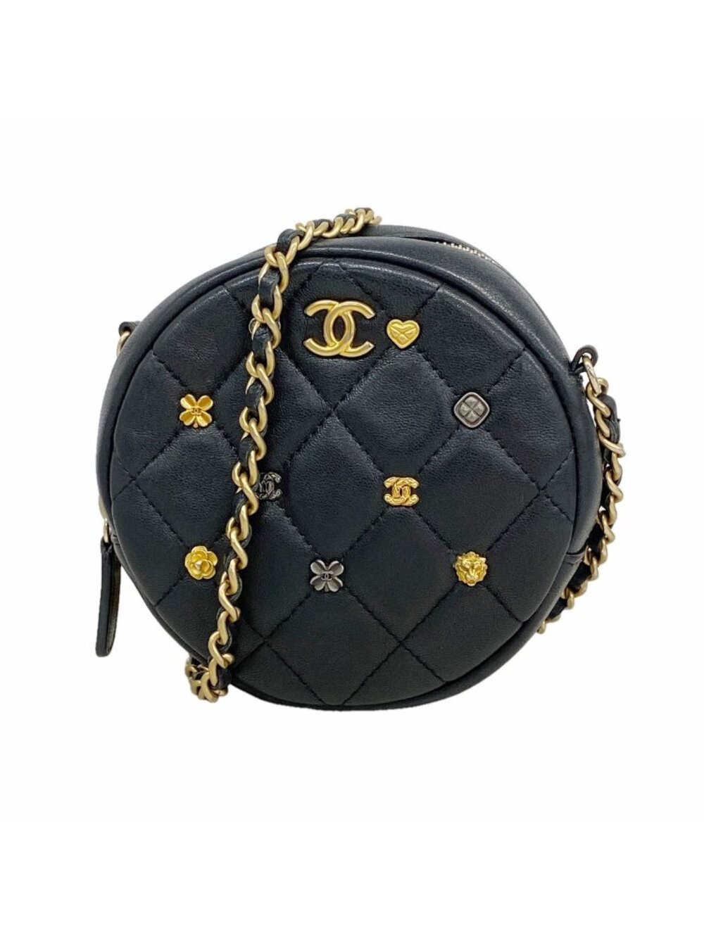 Chanel Shoulder Bag Quilted Lambskin Black Gold